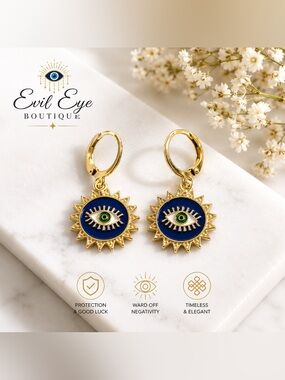 Gold-Tone Blue & Green Enamel Dangle Earrings